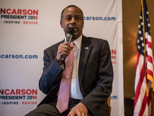 Republican presidential candidate Ben Carson speaks at a campaign event at Fireside Pub an