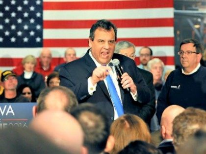 Republican Presidential Candidate Chris Christie speaks to potential supporters at a pub J