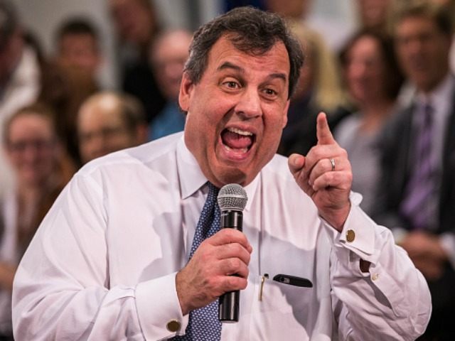 Republican presidential hopeful New Jersey Governor Chris Christie answers questions at a