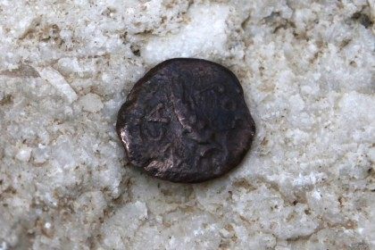 One of the two ancient bronze coins, which according to Israel Antiquities Authority archa