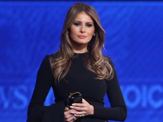MANCHESTER, NH - FEBRUARY 06: Melania Trump, wife of Republican presidential candidate Donald Trump, stands on stage following the Republican presidential debate at St. Anselm College February 6, 2016 in Manchester, New Hampshire. Sponsored by ABC News and the Independent Journal Review, this is the final televised debate before voters …