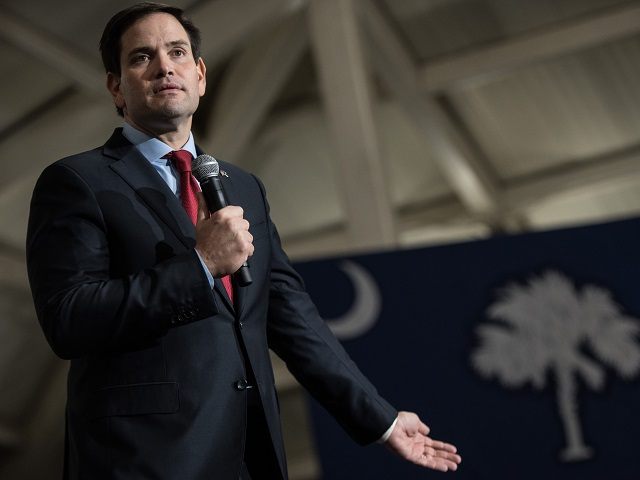 CLEMSON, SC - FEBRUARY 19: Republican presidential candidate Marco Rubio addresses the crowd during a campaign rally at Clemson University Friday, February 19, 2016 in Clemson, South Carolina. The South Carolina Republican primary will be held Saturday, February 20. (Photo by Sean Rayford/Getty Images)