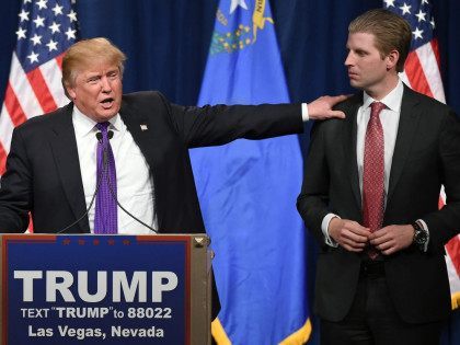 LAS VEGAS, NV - FEBRUARY 23: Republican presidential candidate Donald Trump (L) speaks as