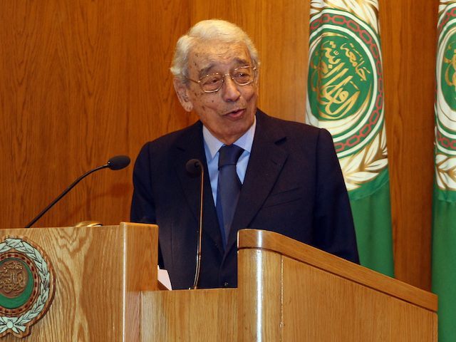 Former United Nations secretary general Boutros Boutros Ghali delivers a speech on the fir