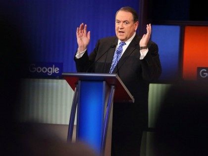 Republican presidential candidate Mike Huckabee participates in the Fox News - Google GOP