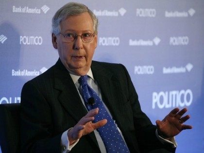 Senate Majority Leader Mitch McConnell, (R-KY) speaks during an interview by Politico at the Grand Hyatt on December 15, 2015 in Washington DC.