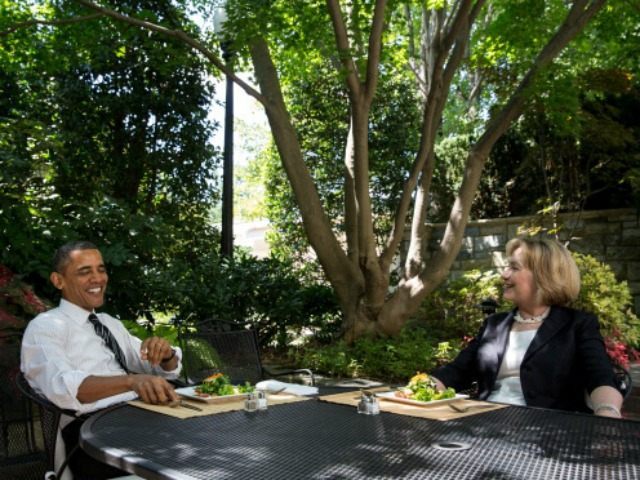 In this handout provided by the White House, U.S. President Barack Obama has lunch with fo