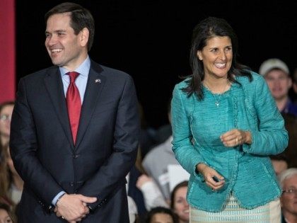 Republican presidential candidate Marco Rubio, left, and South Carolina Governor Nikki Hal