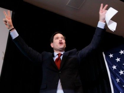 Republican presidential candidate Sen. Marco Rubio, R-Fla., acknowledges the audience at a