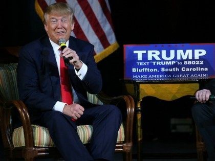 Republican presidential candidate Donald Trump speaks to voters on February 17, 2016 in Bl