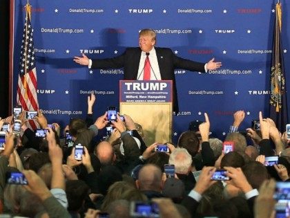 MILFORD, NH - FEBRUARY 02: Republican Presidential candidate Donald Trump speaks during a