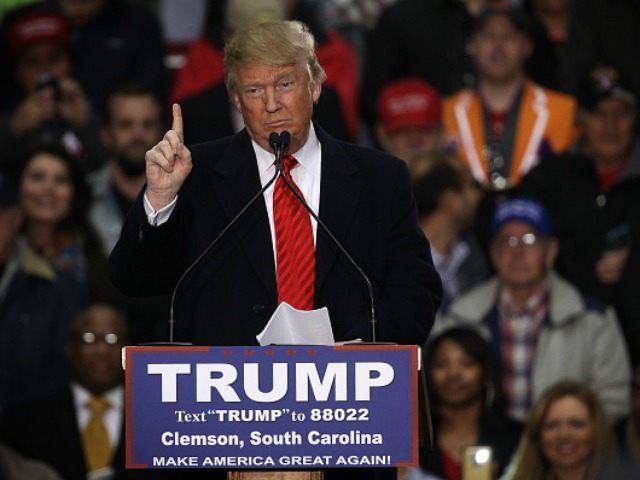 Republican presidential candidate Donald Trump speaks during a campaign rally February 10,