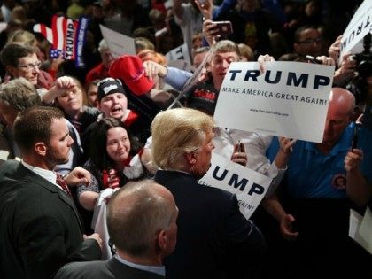 Donald Trump signs autographs after speaking on February 17, 2016 in Sumter, South Carolin