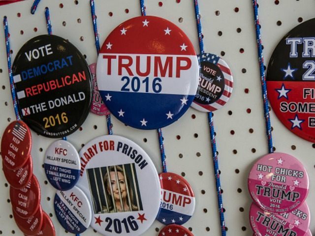WATERLOO, IA - FEBRUARY 1: A vendor's buttons are displayed for sale ahead of a rally