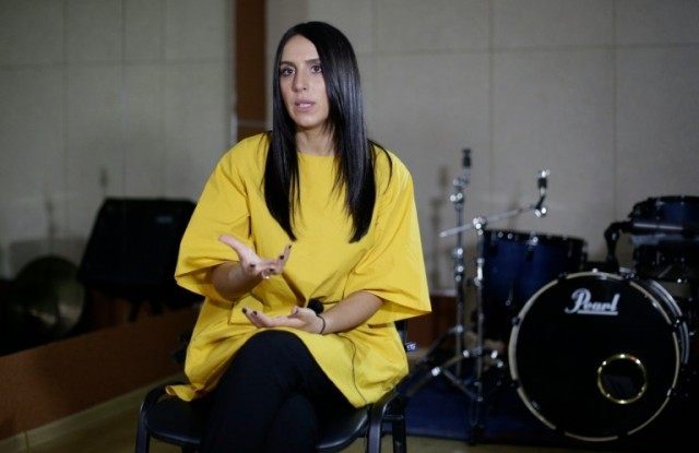 Crimean Tatar singer Susana Jamaladinova known as Jamala speaks during a rehearsal in Kiev