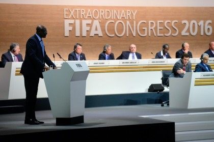Constant Omari, member of the FIFA Executive Committee, speaks during the FIFA electoral c
