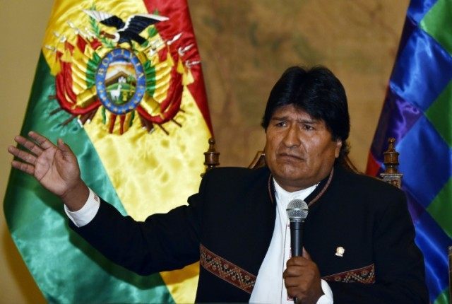 Bolivian President Evo Morales answers questions from the press at Quemado palace in La Paz on February 22, 2016