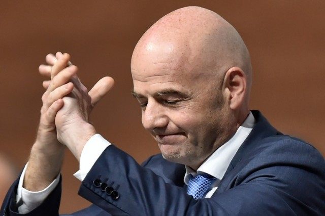New FIFA president Gianni Infantino reacts after winning the FIFA presidential election du