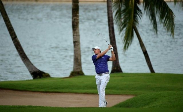 Jordan Spieth of the US plays a shot during round two of the Singapore Open at the Sentosa