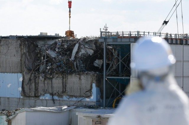 View of the No. 3 reactor building during a media tour of Tokyo Electric Power Co's (TEPCO) Fukushima Daiichi nuclear power plant in Okuma, on February 10, 2016