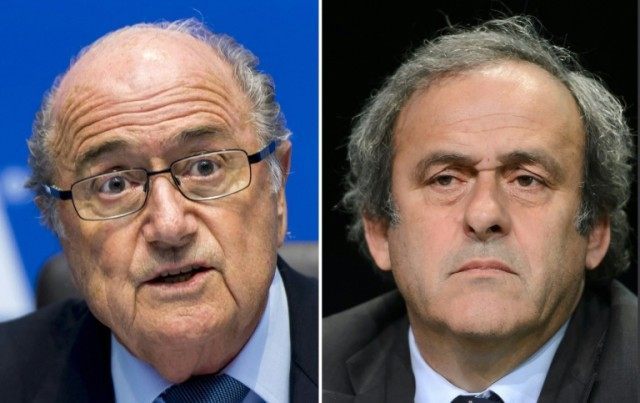 A FIFA appeals committee has reduced the bans against Sepp Blatter (L) and Michel Platini