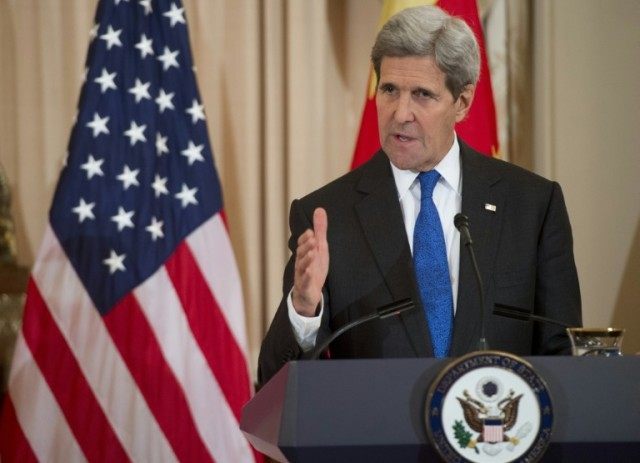 US Secretary of State John Kerry speaks during a press conference with Chinese Foreign Min