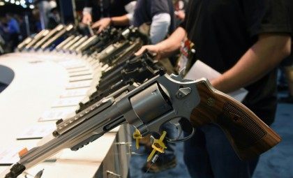 Handguns, including the model 629 .44 Magnum S&W Special (front) are displayed on Janu