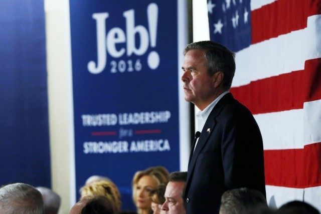 Jeb Bush speaks at a town hall meeting in Beaufort, South Carolina, on February 17, 2016
