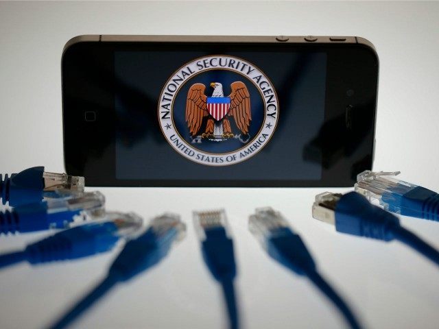 An illustration picture shows the logo of the U.S. National Security Agency on the display