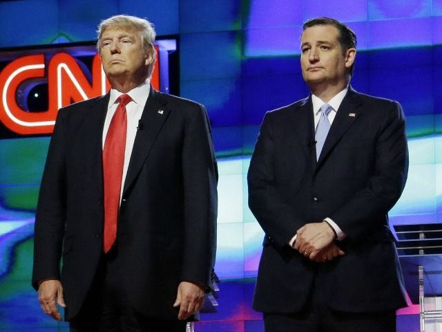 Republican presidential candidates, Sen. Marco Rubio, R-Fla., left, Donald Trump, Sen. Ted