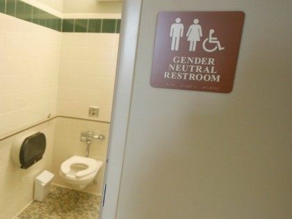 A gender neutral restroom at the University of Vermont in Burlington, Vt., Thursday, Aug.