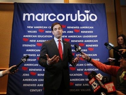 Republican presidential candidate, Sen. Marco Rubio, R-Fla., speaks to the media before a campaign rally in Tampa, Fla., Monday, March 7, 2016. (AP Photo/Paul Sancya)