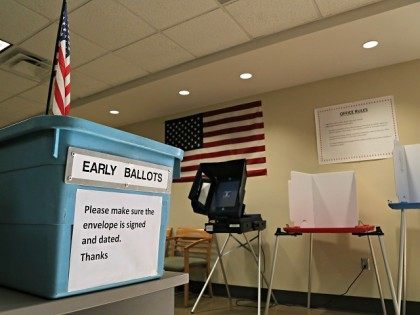 An example of an early ballot collection box and demonstration of voting areas is set up at the Maricopa County Recorders office in Phoenix on Monday, March 21, 2016, ahead of the states Presidential Primary Election on Tuesday. After a frenzied weekend of raucous campaign rallies across Arizona, election day …