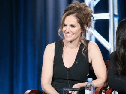 Executive producer Amy Brenneman speaks onstage during the 'Heartbeat' panel discussion at the NBCUniversal portion of the 2015 Winter TCA Tour at Langham Hotel on January 13, 2016 in Pasadena, California.