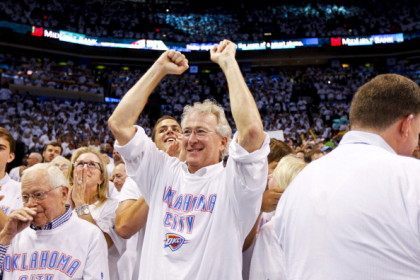 OKLAHOMA CITY, OK - JUNE 6: Oklahoma City Thunder minority owner Aubrey McClendon celebrat