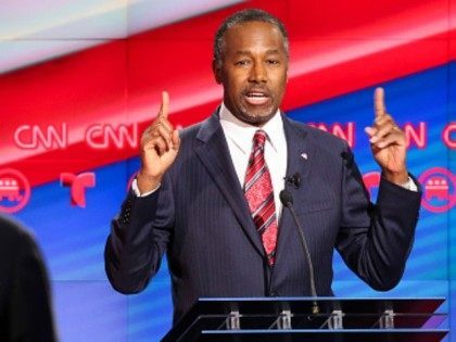 Ben Carson speaks during the Republican presidential debate at the Moores School of Music at the University of Houston on February 25, 2016 in Houston, Texas.