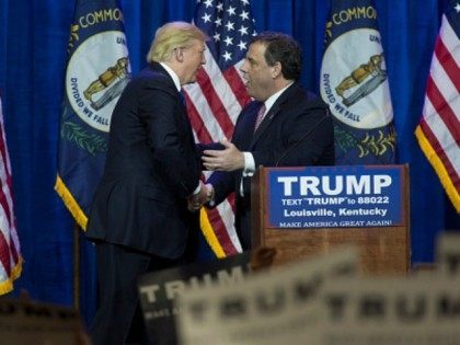 New Jersey Gov. Chris Christie greets Republican presidential candidate Donald Trump March