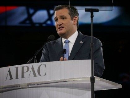 Republican presidential candidate, U.S. Sen. Ted Cruz (R-TX) addresses the annual policy conference of the American Israel Public Affairs Committee (AIPAC) March 21, 2016 in Washington, DC.