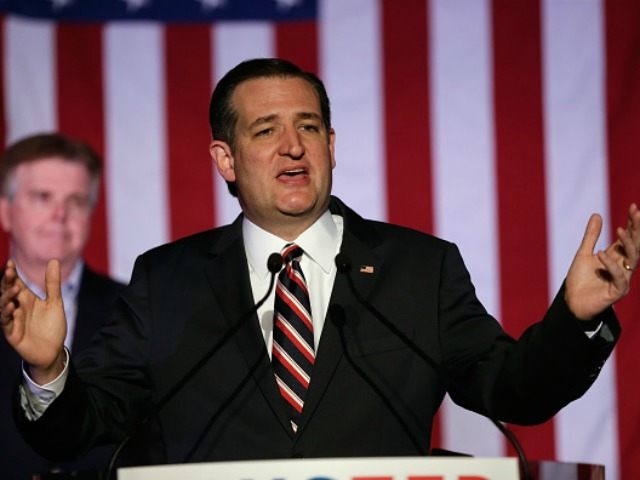 Republican presidential candidate Sen. Ted Cruz (R-TX) speaks at a watch party on March 15