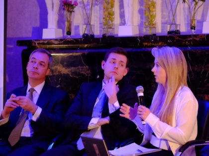 Left to right: Nigel Farage, Professor Matthew Goodwin and Isabel Oakshott (Rachel Megawha