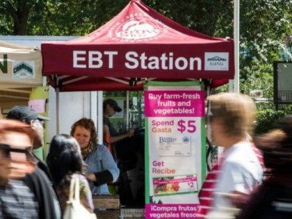 Electronic Benefits Transfer (EBT) station, more commonly known as Food Stamps, in the GrowNYC Greenmarket in Union Square on September 18, 2013 in New York City.