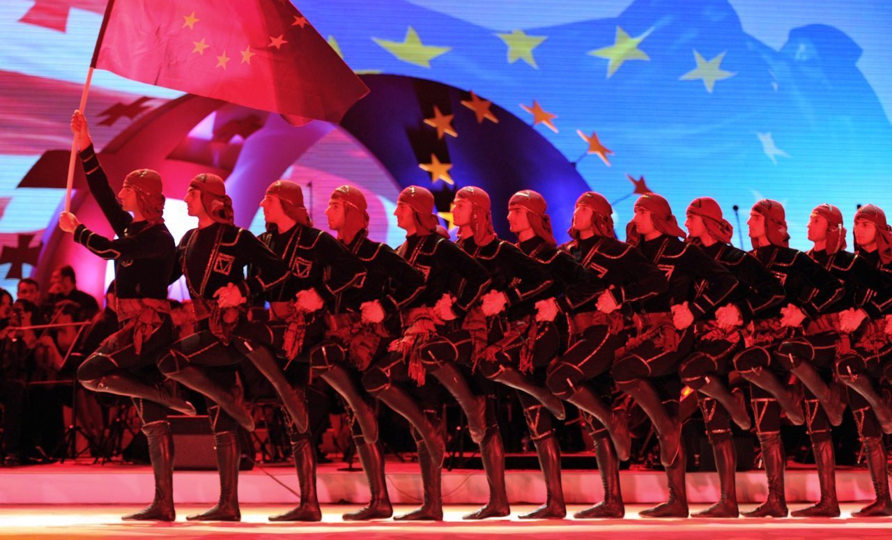 Georgia's dancers perform during celebrations for the signing of an association agreement with the EU in Tbilisi on June 27, 2014. The European Union signed "historic" association accords with Ukraine, Georgia and Moldova on June 27 as the three former Soviet republics pledged themselves to a future in Europe in the face of bitter Russian opposition. AFP PHOTO / VANO SHLAMOV        (Photo credit should read VANO SHLAMOV/AFP/Getty Images)