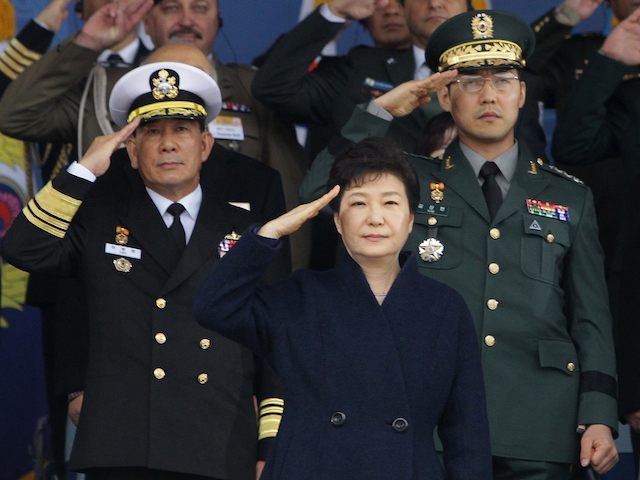 GYERYONG, SOUTH KOREA - MARCH 04: South Korean President Park Geun-Hye salutes during a m