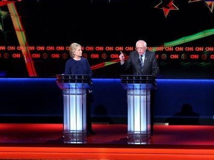 during the CNN Democratic Presidential Primary Debate at the Whiting Auditorium at the Cultural Center Campus on March 6, 2016 in Flint, Michigan. Voters in Michigan will go to the polls March 8 for the state's primary.