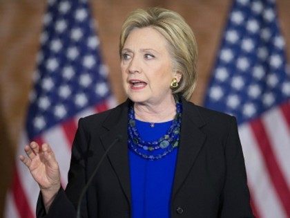 Democratic presidential candidate Hillary Clinton speaks to guests gathered for a campaign