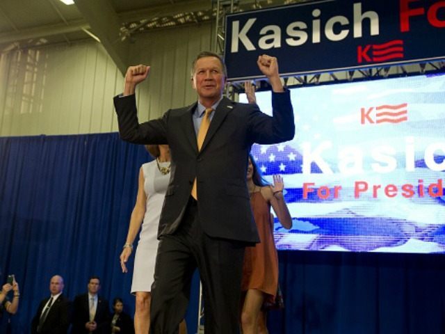 Ohio Gov. John Kasich greets supporters at Baldwin Wallace University March 15, 2015 in Be