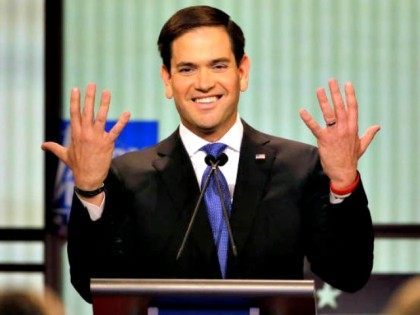 Republican presidential candidate, Sen. Marco Rubio, R-Fla., gestures during a Republican