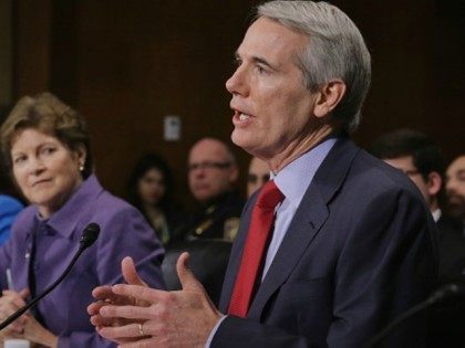 Sen. Rob Portman (R-OH) testify about the impact of heroin and prescription drug abuse and deaths in their states during a Senate Judicary Committee hearing in the Dirksen Senate Office Building on Capitol Hill January 27, 2016 in Washington, DC.