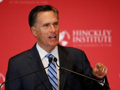 Former Massachusetts Gov. Mitt Romney gives a speech on the state of the Republican party at the Hinckley Institute of Politics on the campus of the University of Utah on March 3, 2016 in Salt Lake City, Utah.