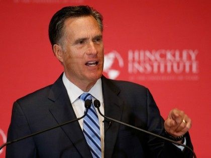 Former Massachusetts Gov. Mitt Romney gives a speech on the state of the Republican party at the Hinckley Institute of Politics on the campus of the University of Utah on March 3, 2016 in Salt Lake City, Utah.